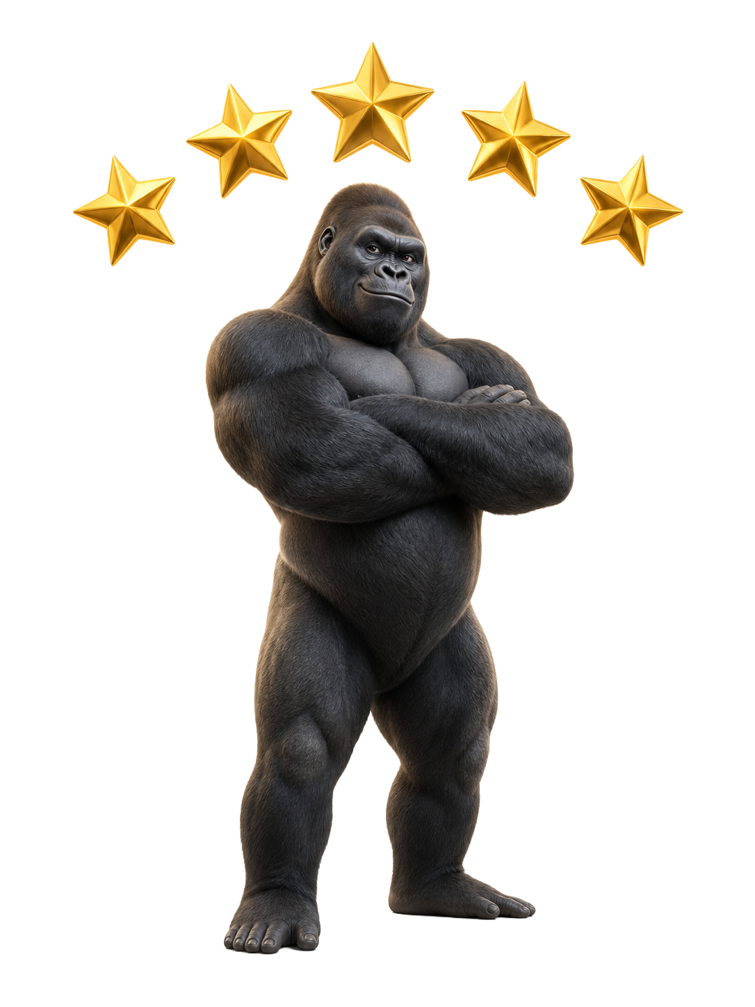 Gorilla-Maskottchen mit fünf goldenen Sternen