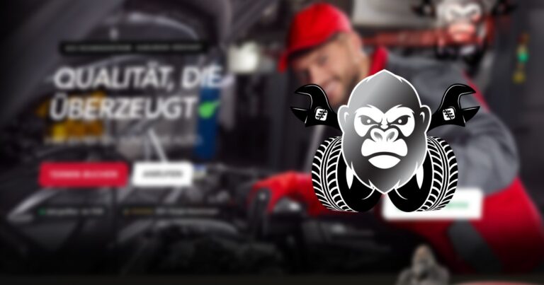 Die neue Website der Gorilla Garage mit dem Gorilla-Wappen im Vordergrund